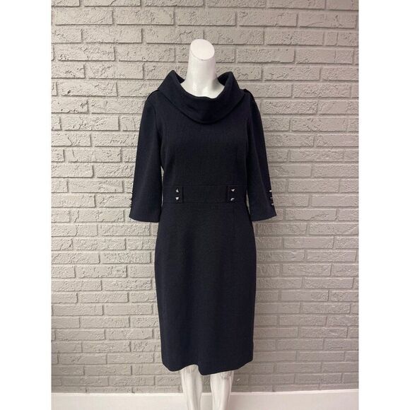 Antonio Melani Woman Navy Tweed Cowl Neck Dress With Sliver Hardware Size 4 - Picture 1 of 12